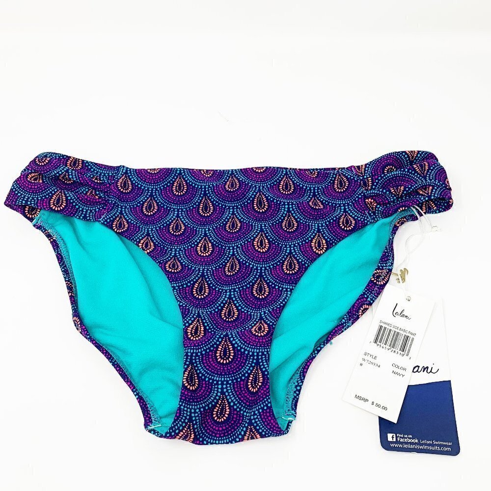 Leilani Navy Multicolored Shirred Swim Bottom 8